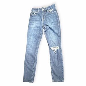 GOOD AMERICAN Women’s Medium Wash Distressed Good Legs Crop Skinny Jeans Size 2
